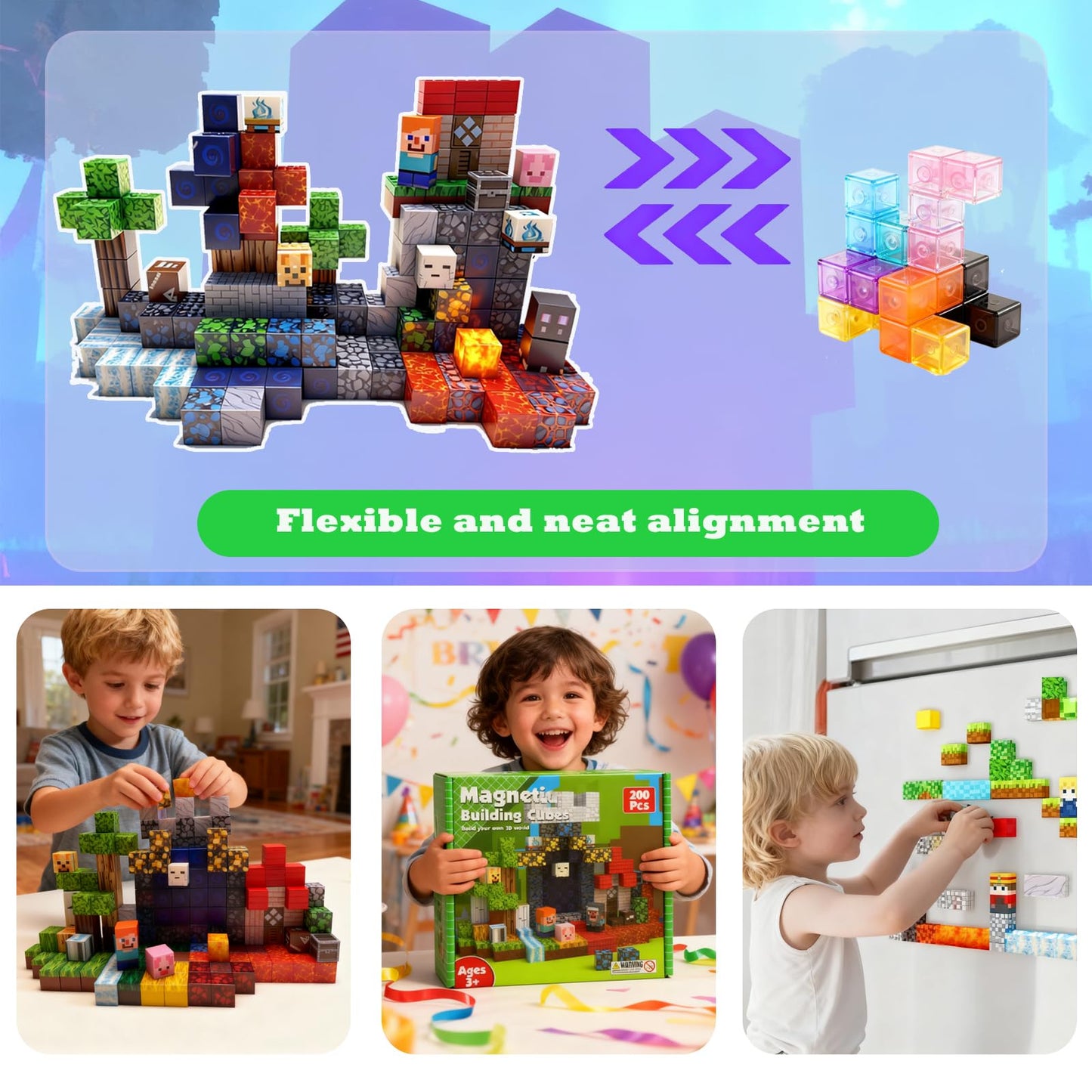 NYASFCH 200 PCS Magnetic Building Blocks,Magnet Toys for Kids, 3D Magnetic Blocks Cubes, Stacking Magnets, School STEM Sensory Toys,Birthday Gifts
