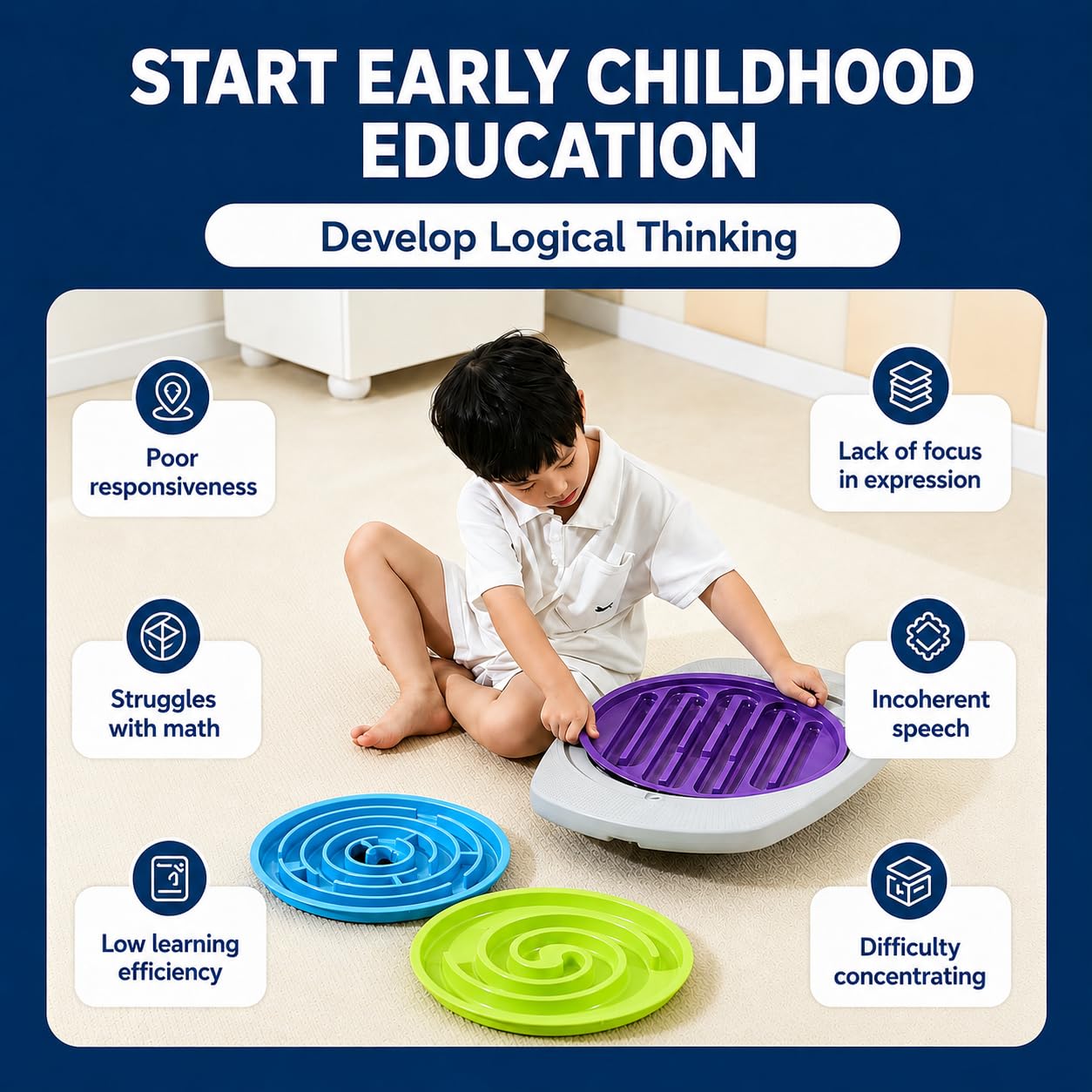 Balance Board Maze for Kids,Load Bearing 130lb Sensory Toys, for 3 Old Children Playing Fun,ADHD & Autism Physical Therapy, Improving