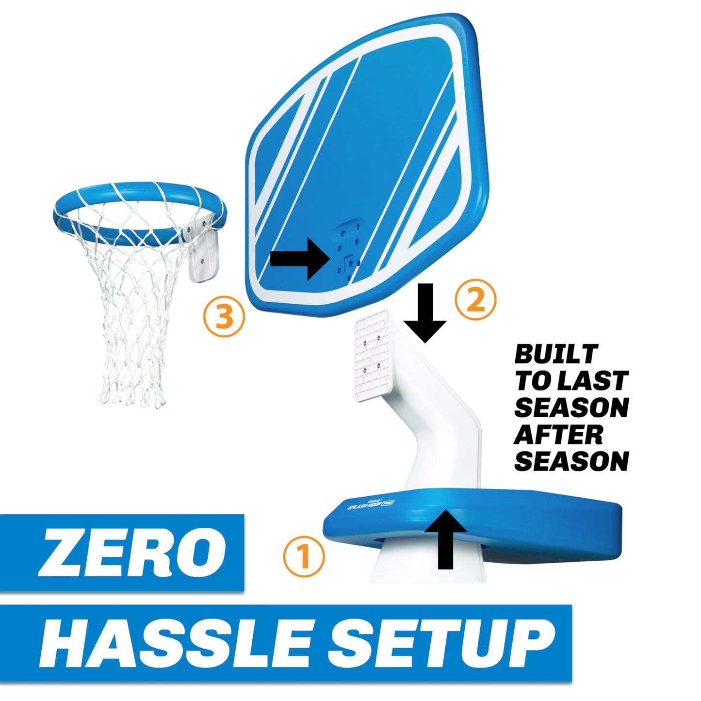GoSports Splash Hoop Swimming Pool Basketball Game, Includes Poolside Water Basketball Hoop, 2 Balls and Pump - Choose Your Style