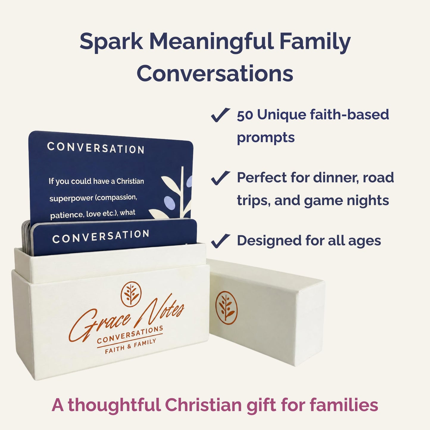 Grace Notes Conversations: Faith + Family - Christian Conversation Starter Cards for Families, 50 Faith-Based Discussion Cards, Christian, Dinner