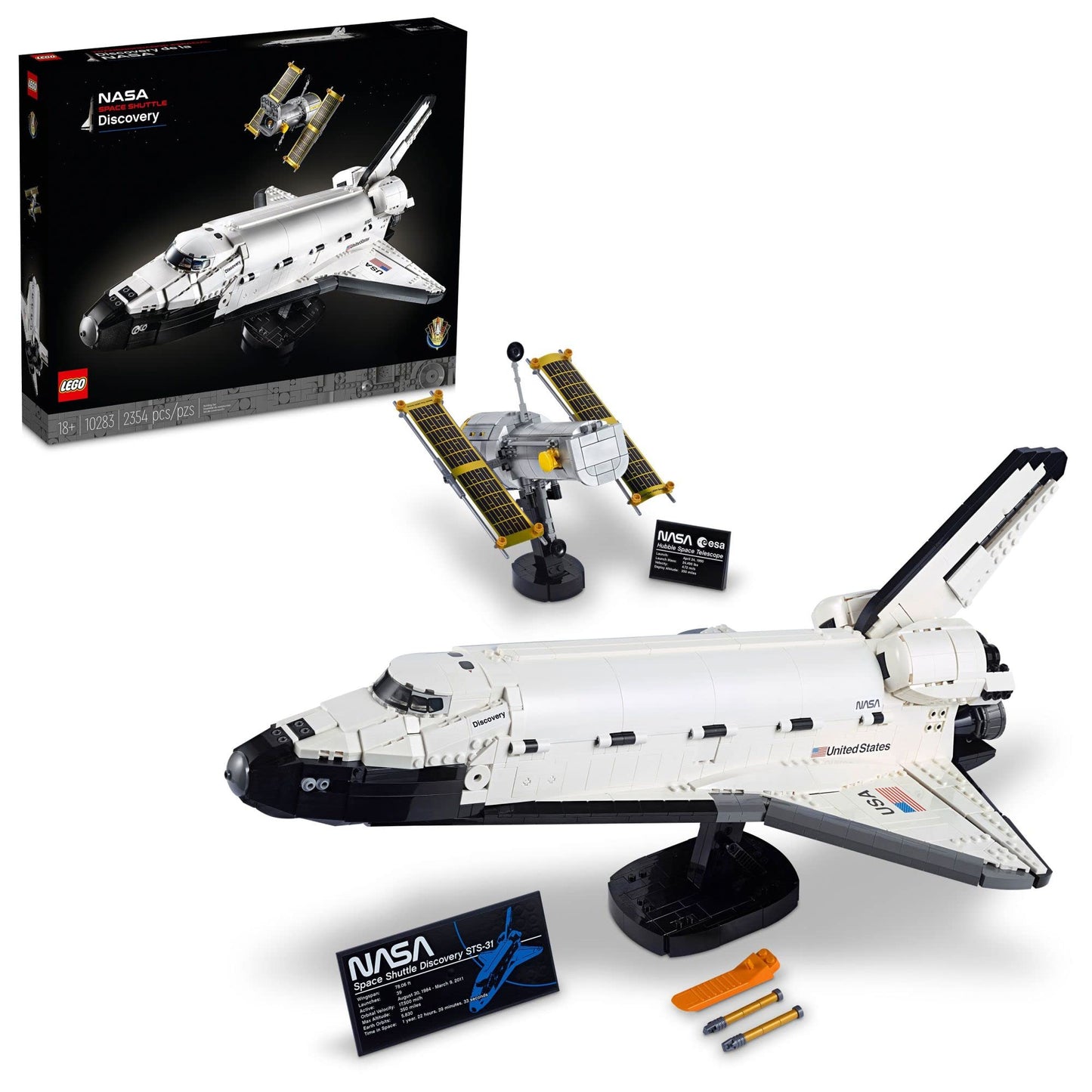 LEGO Icons NASA Space Shuttle Discovery 10283 Model Building Set - Spaceship Collection with Hubble Telescope, Detailed Display for Home or Office