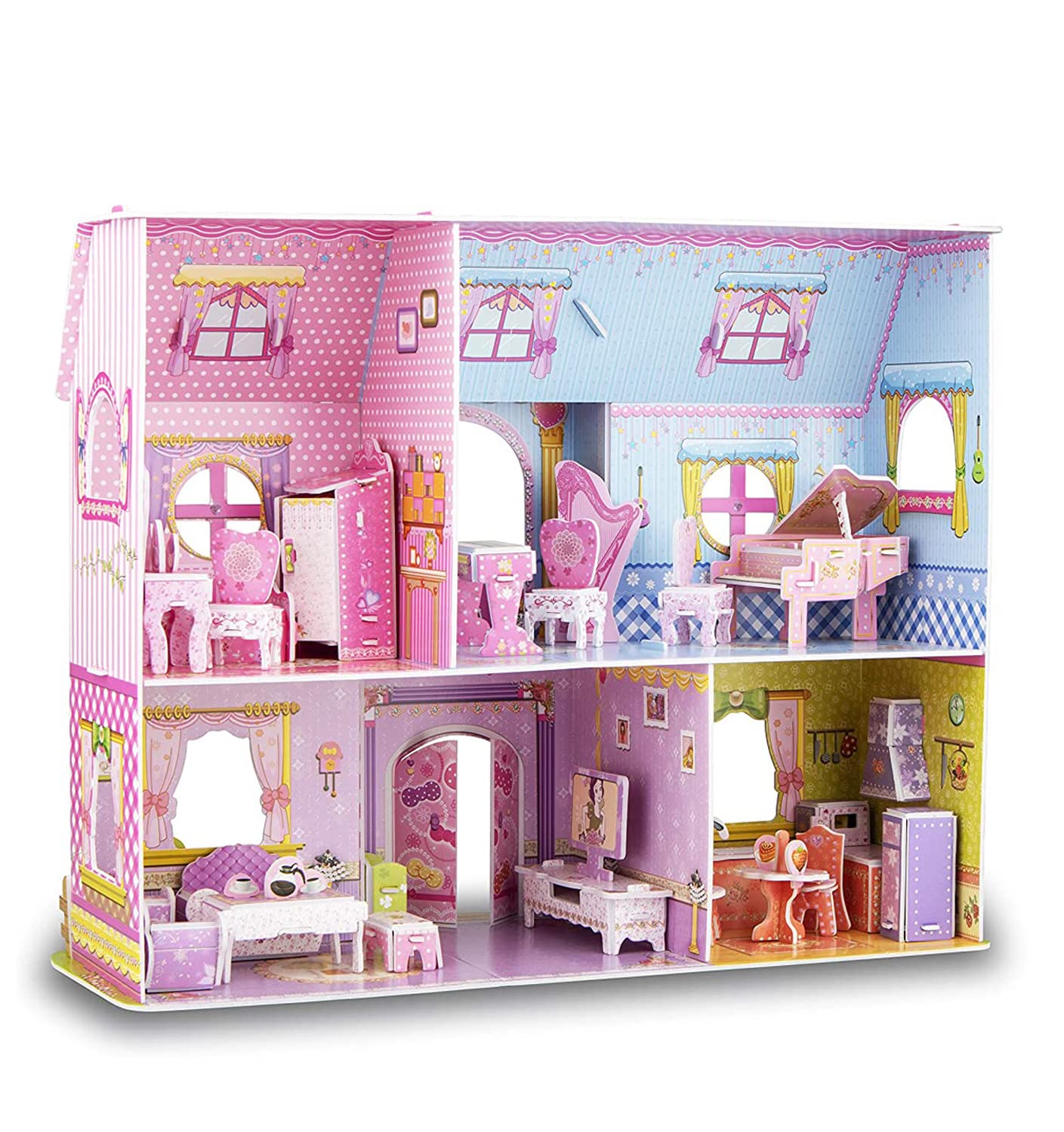 WISESTAR Large Princess Castle 3D Puzzles Model Dollhouse Kits for Girls, 92PCS Fairytale House with Furniture, Educational Toy Birthday for Kids