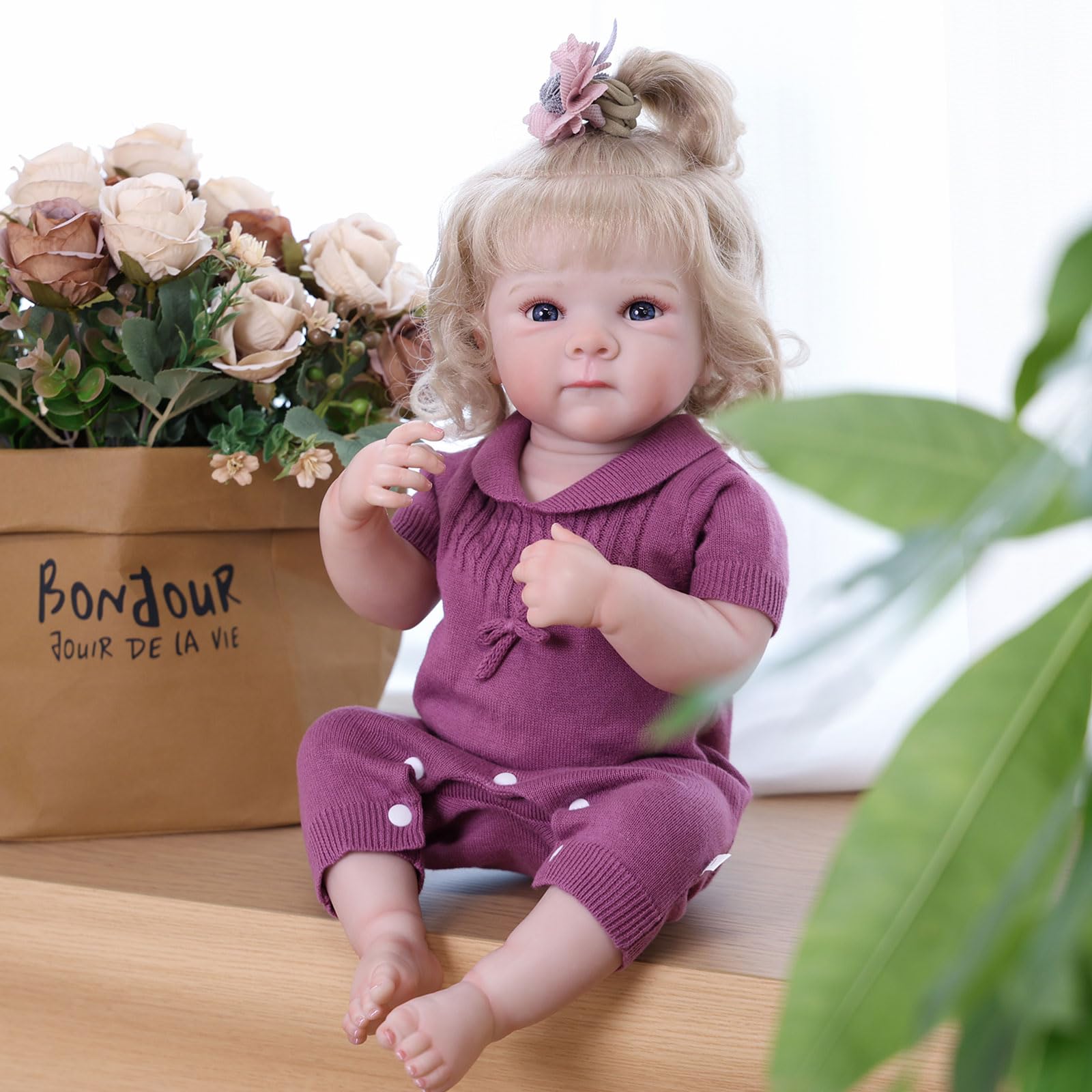Tookyhill Baby Doll, 18 Inch Realistic Reborn Baby Doll, Weighted Soft Vinyl Body, Poseable Lifelike Newborn Doll with Outfit & Bear Toy Accessory