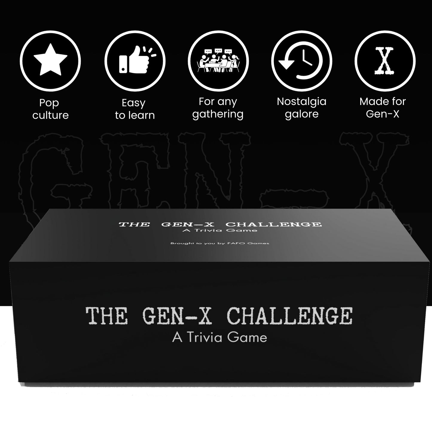FAFO GAMES The Gen-X Challenge - 80s and 90s Trivia Card Game with 600 Trivia Cards - Pop Culture Trivia Game with Movies, Music, TV Shows - Ideal