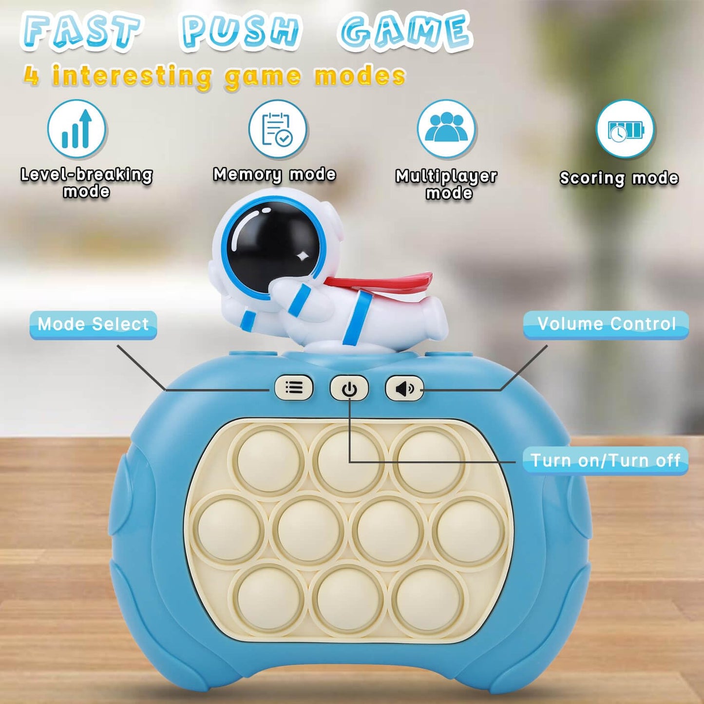 Fast Push Bubble Game for Kids & Adults, Version 2, Pop Light Up Quick Push Fidget Toy Handheld Game. Great for 8-12 Year Old Boys & Girls, Travel