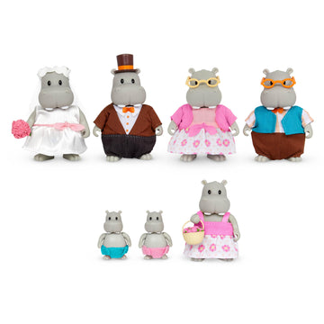 Li'l Woodzeez Pitterpotemus Hippo Family Wedding Set, 7 Posable, Playsets