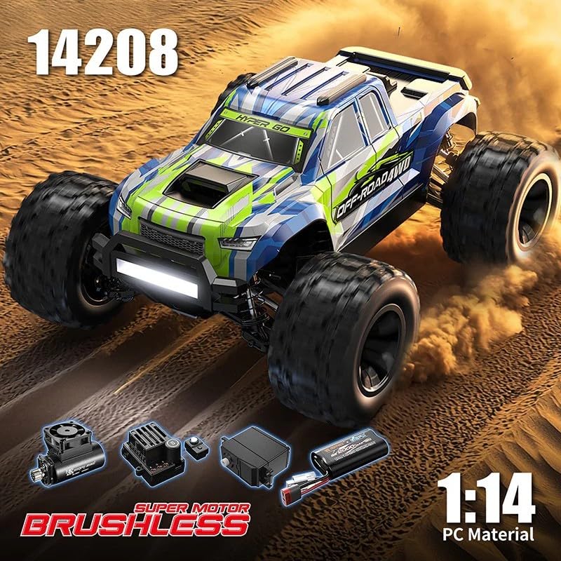Helidirect MJX Hyper Go 14208 1/14 Brushless RC Car - 41km/h High Speed 4WD Off-Road Bigfoot Truck RTR - Remote Control Car RC Cars for Adults