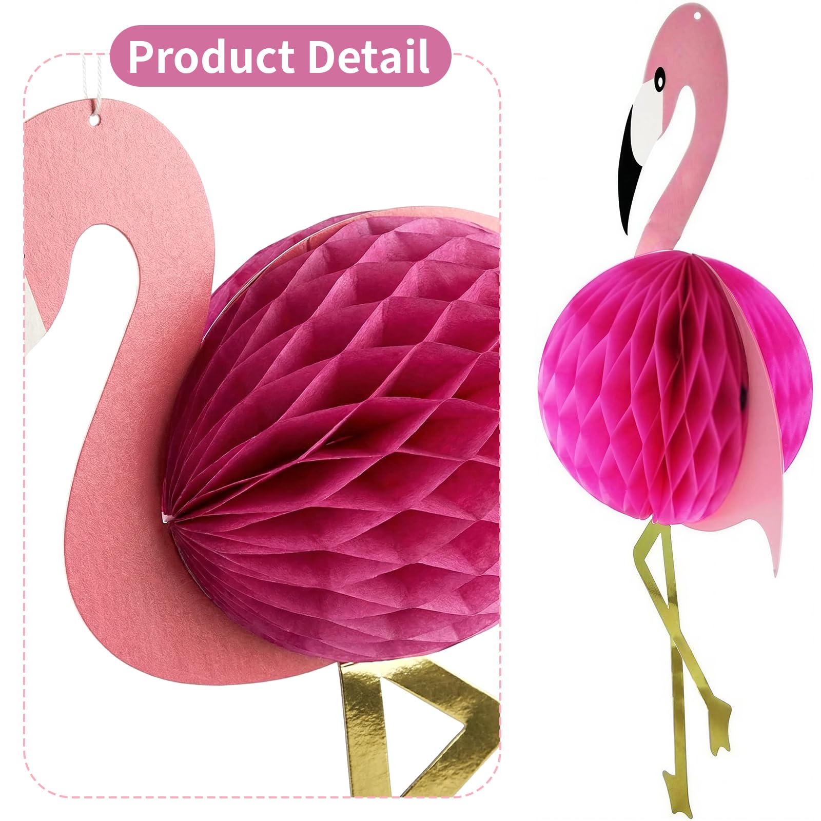 2Pcs Flamingo Honeycomb Hanging Decorations 21" Deal for Girls Luau Birthday Hawaiian Present Popular Party Supplies Banner Gift Pink