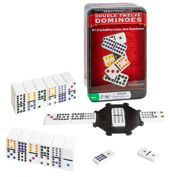 Continuum Games Family Traditions Double 12 Dominoes Tin, Crystalline Dominoes