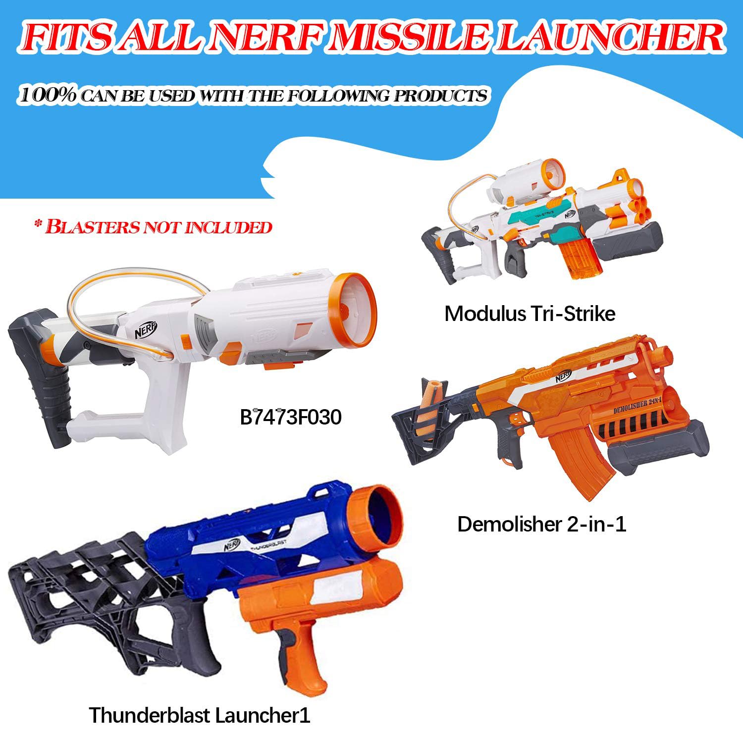 Aevdor 6-Pack Mega Missile Refills for Select Nerf Launchers, Orange