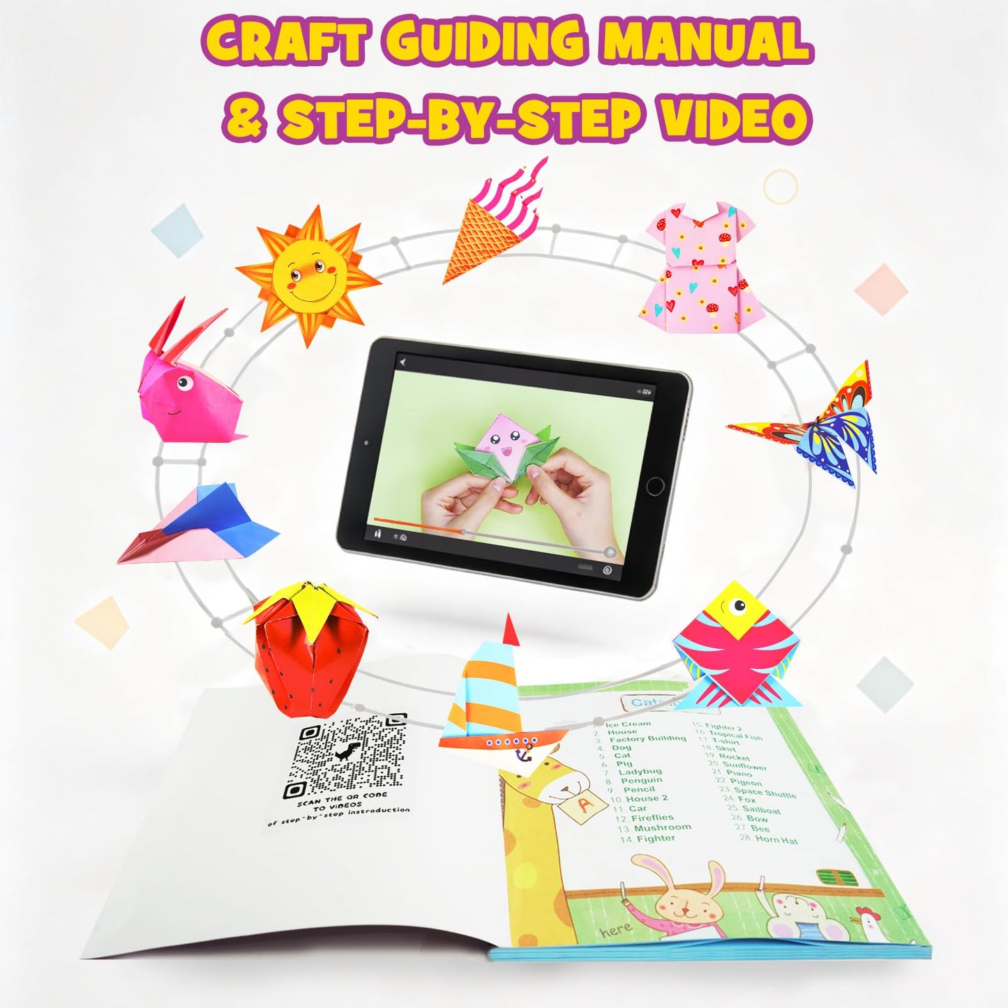 Pigipigi Kids Craft Origami Paper Kit for Kids Ages 5-8 8-12, with Guiding Book, 230 Sheets DIY Art and Crafts Supplies, Colorful Folding Papers Set