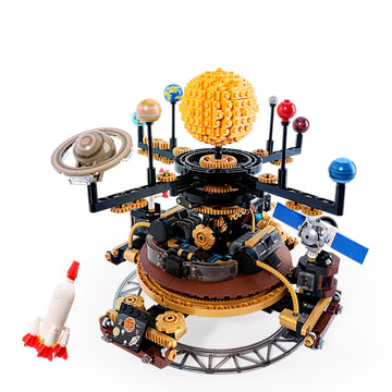 Solar System Orrery Building Set - Rotatable Planet Toys with 9 Planets & Rocket Sets, Compatible with Lego Space - Educational STEM Projects Science