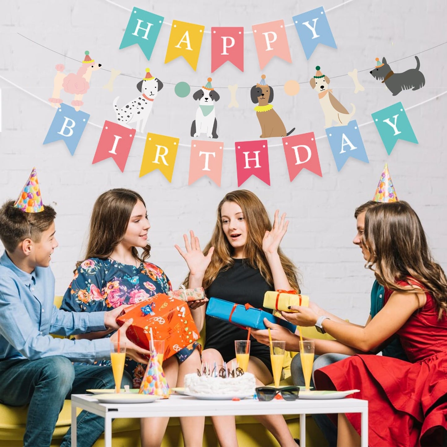 PANRRPERS Dog Themed Banner Happy Birthday Banner Backdrop Colorful Decoration Kids Baby Dog Birthday Party Supplies