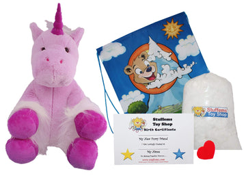 Stuffems Toy Shop Make Your Own Stuffed Animal 16" "Mystic The Unicorn - No Sew - Kit with Cute Backpack!