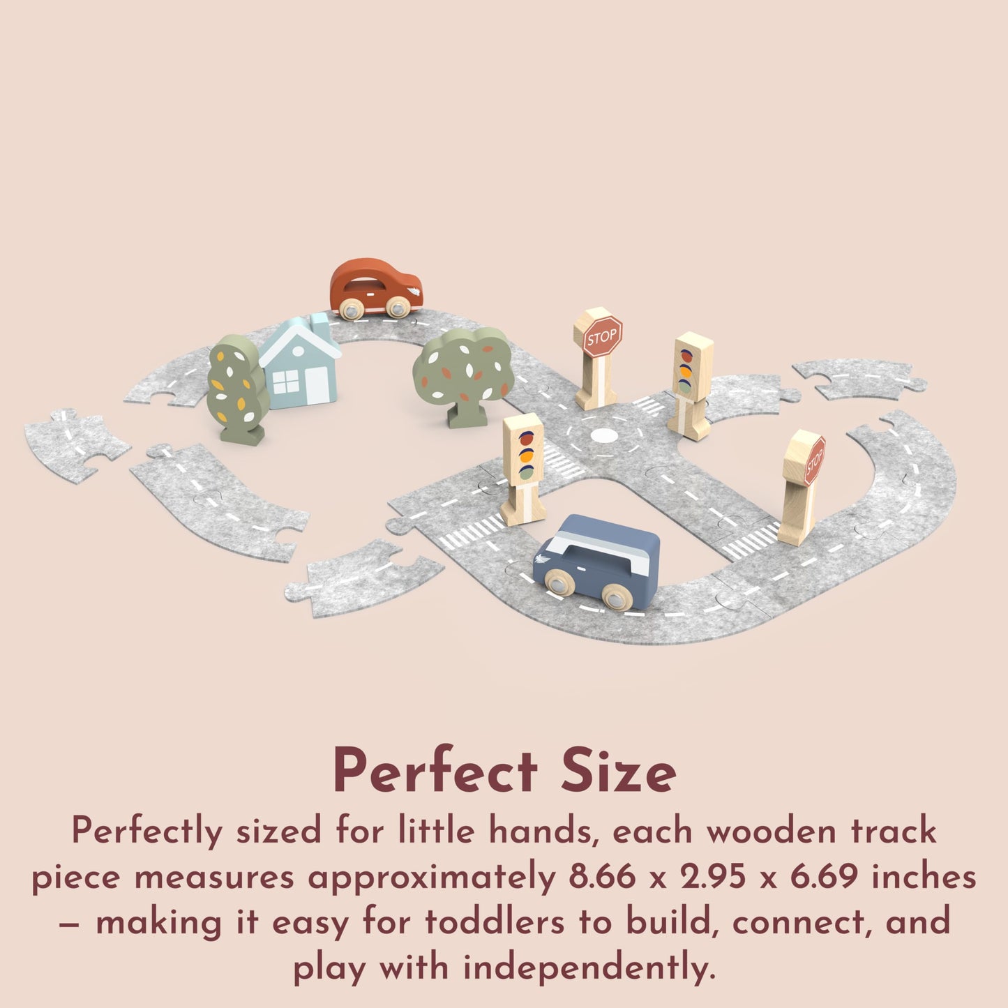 SPEEDY MONKEY Montessori Wooden Car Track Set Interlocking Pieces Ages 3+