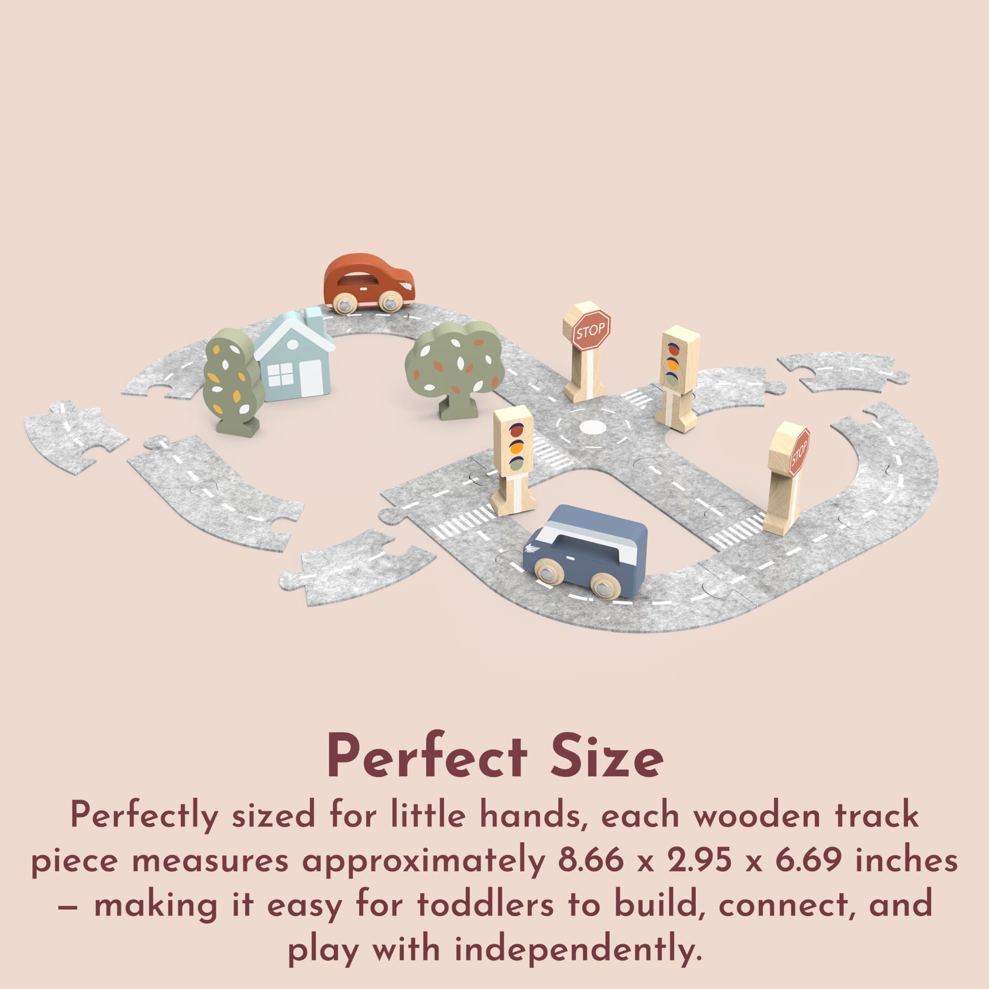 SPEEDY MONKEY Montessori Wooden Car Track Set Interlocking Pieces Ages 3+