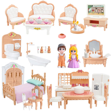 Princess Dollhouse Furniture Set, 48 Piece Luxury Miniature Accessories Collection with Living Room, Bathroom, Bedroom?Kitchen, TV Entertainment Set