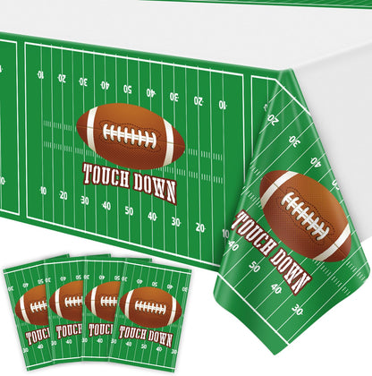 4 Pack Football Themed Tablecloths Disposable Plastic Football Table Cover Supplies Rectangular Game Day Tablecloth Football Field for Tailgate