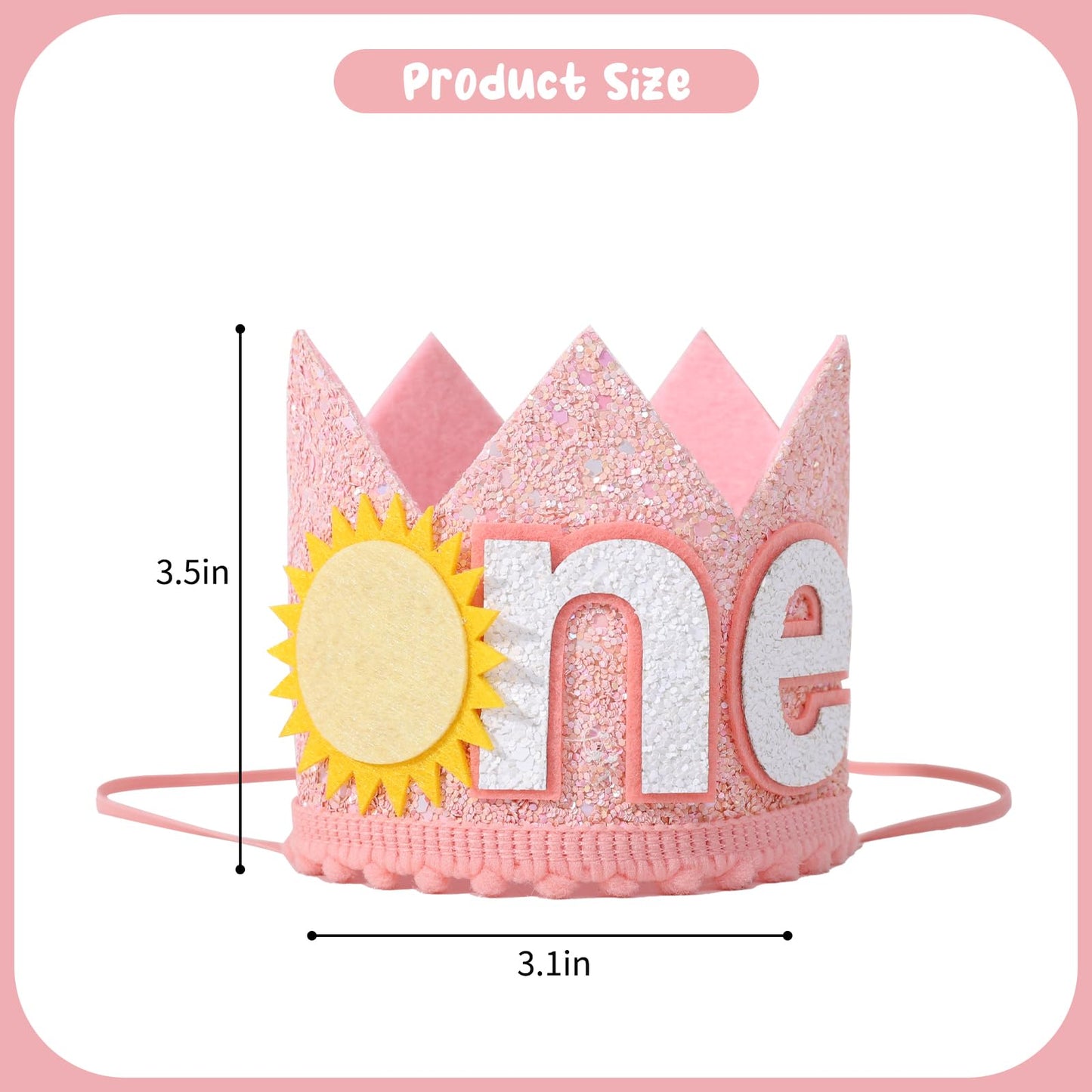 YOUAME Bohemian First Birthday Crown - Girl's 1st Trip Around the Sun Outfit, Sun Party Decorations (Pink)