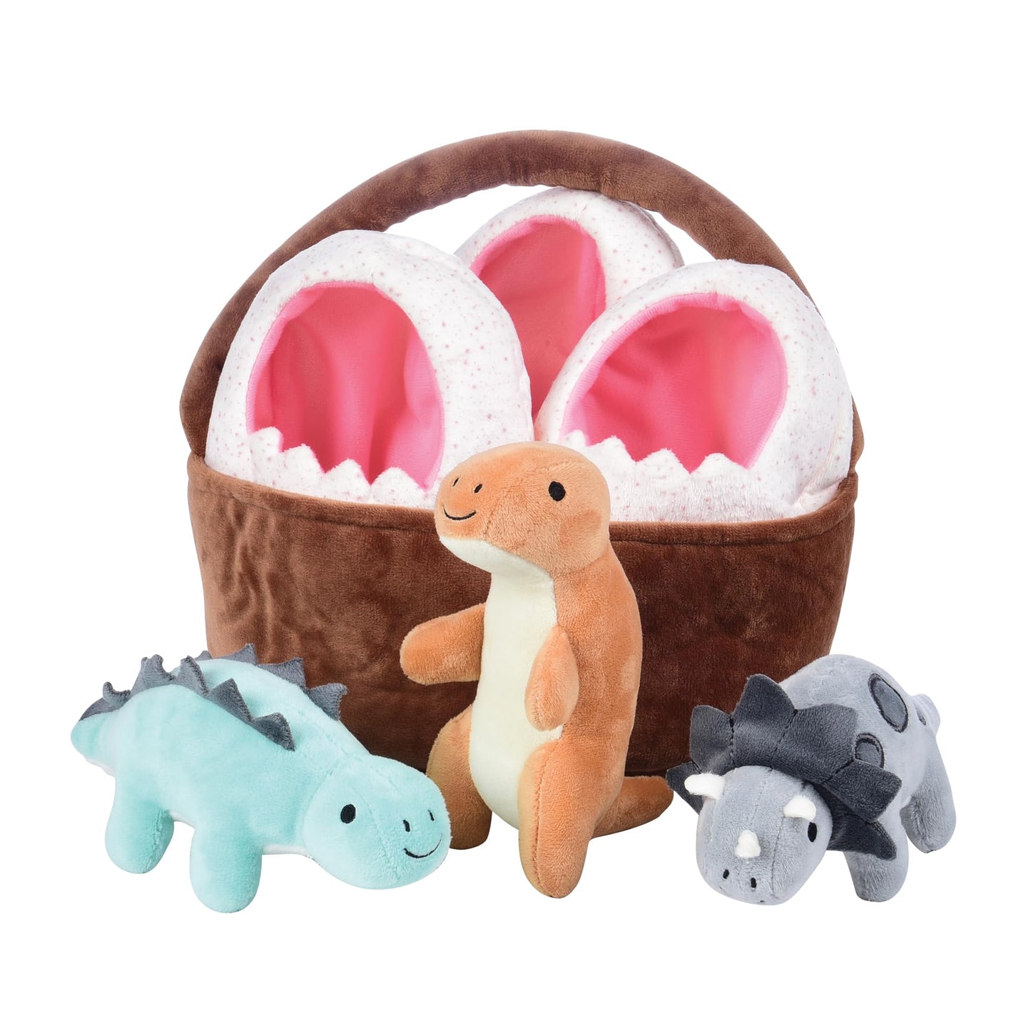 Cre8tive Minds Basket of Baby Dinosaur Plush Dolls, Super Soft Dinosaur Plushy Set, 7-Piece Toddler Toys for All Ages, Includes 3 Dinos, Dino Eggs