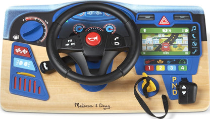 Melissa & Doug Vroom & Zoom, Interactive Wooden Dashboard, Racing Car Steering Wheel Toy, Lights & Sounds, Preschool Learning Toys for Girls & Boys 3+