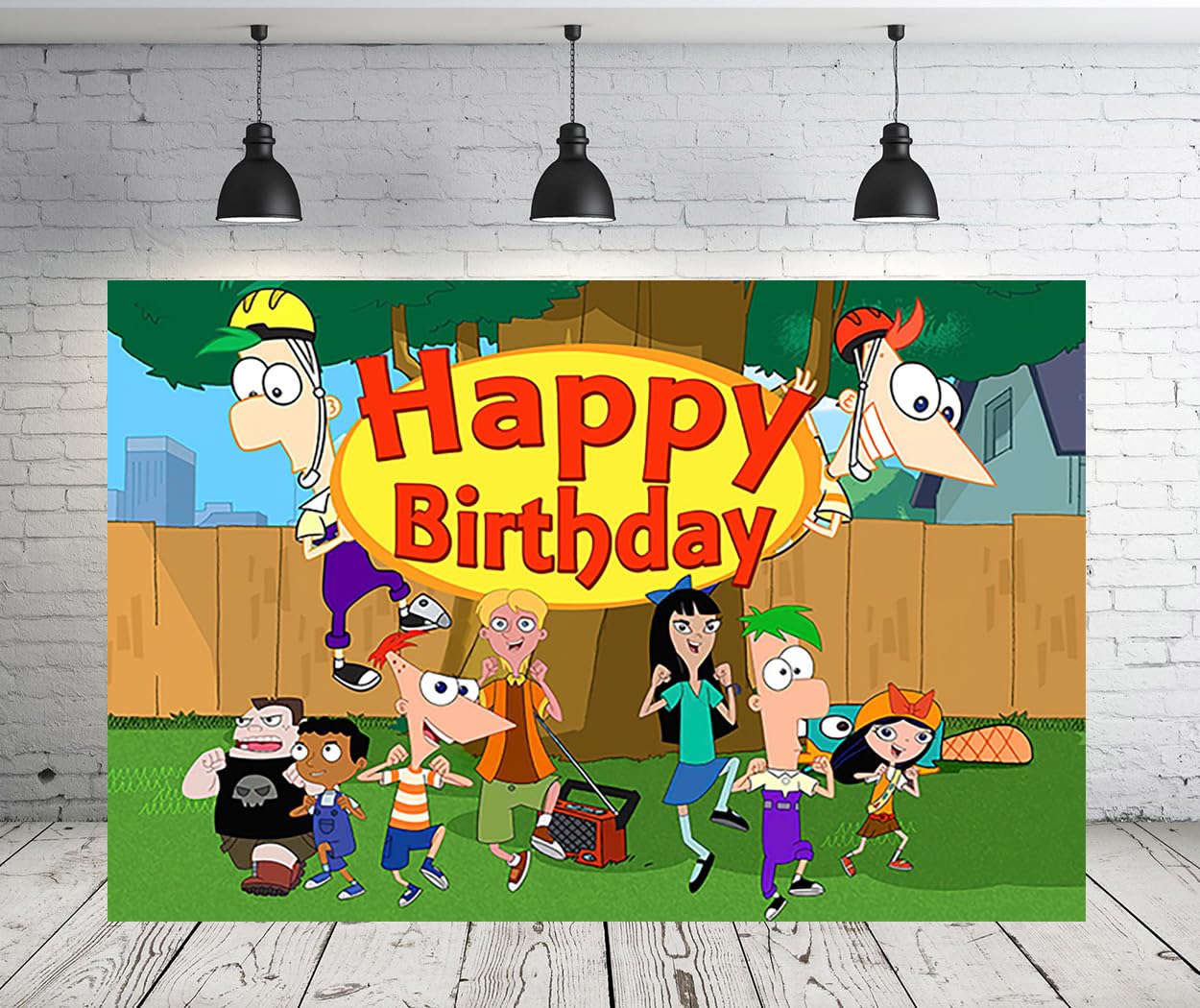 RNINE Phineas and Ferb Backdrop 5x3ft Cartoon Photo Background for Birthday Party Supplies Phineas and Ferb Baby Shower Banner for Party Decorations