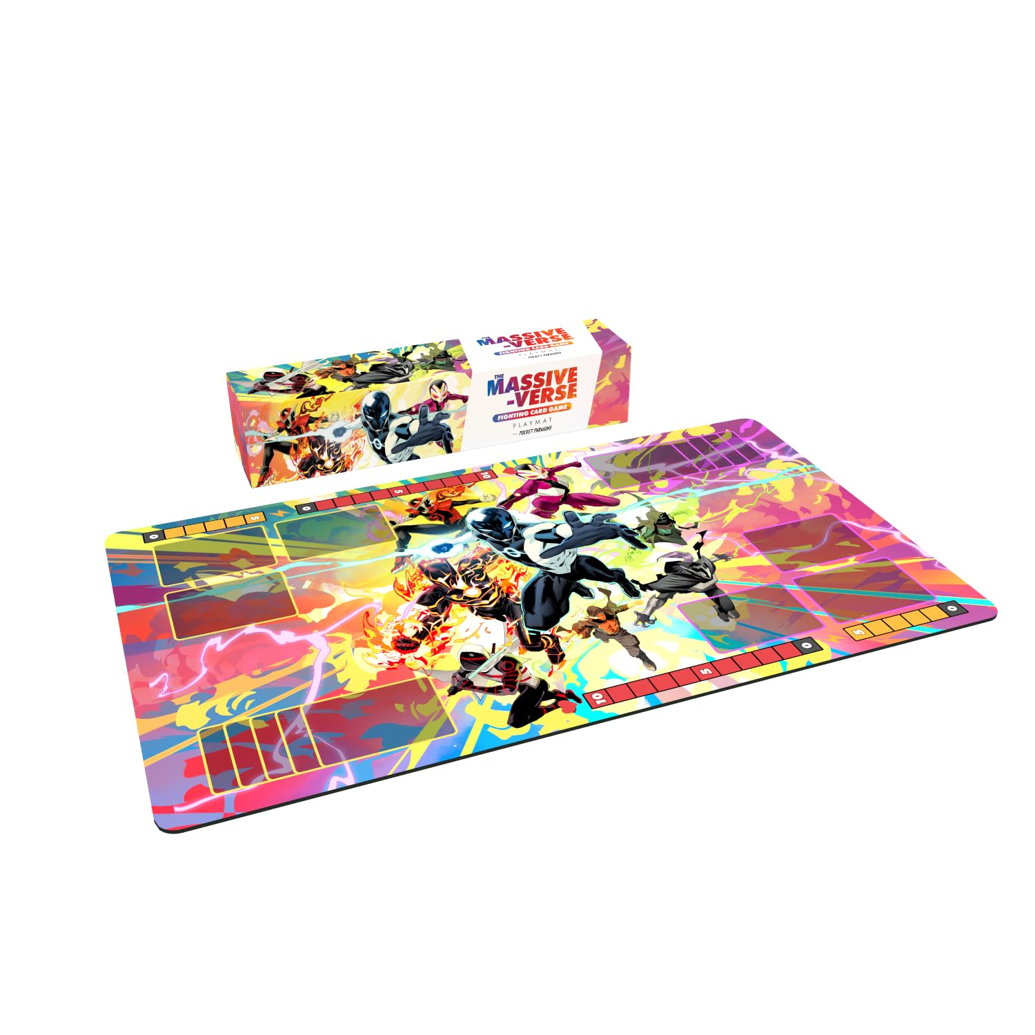 Premium Stitched Massive-Verse Fighting Card Game Playmat with Zones and Non-Slip Rubber Backing - TCG Play Mat for Card Games - Colorful Design