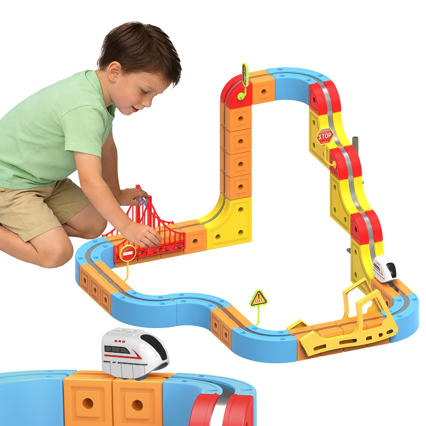 Electric Train Set for Kids, Flexible 3D Cube Track STEM Motorized Toy
