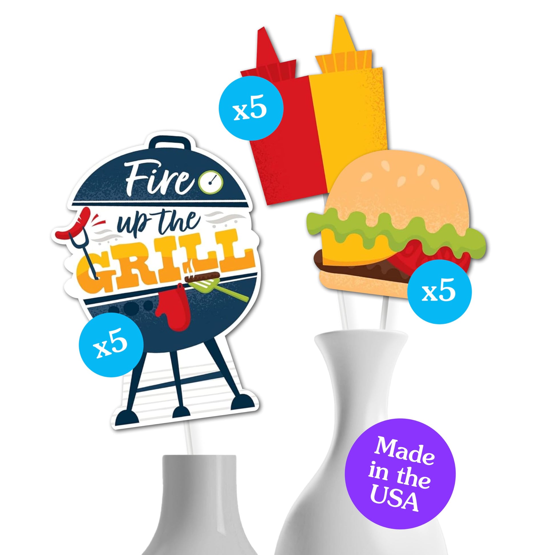 Big Dot of Happiness Fire Up the Grill - Summer BBQ Picnic Party Centerpiece Sticks - Table Toppers - Set of 15