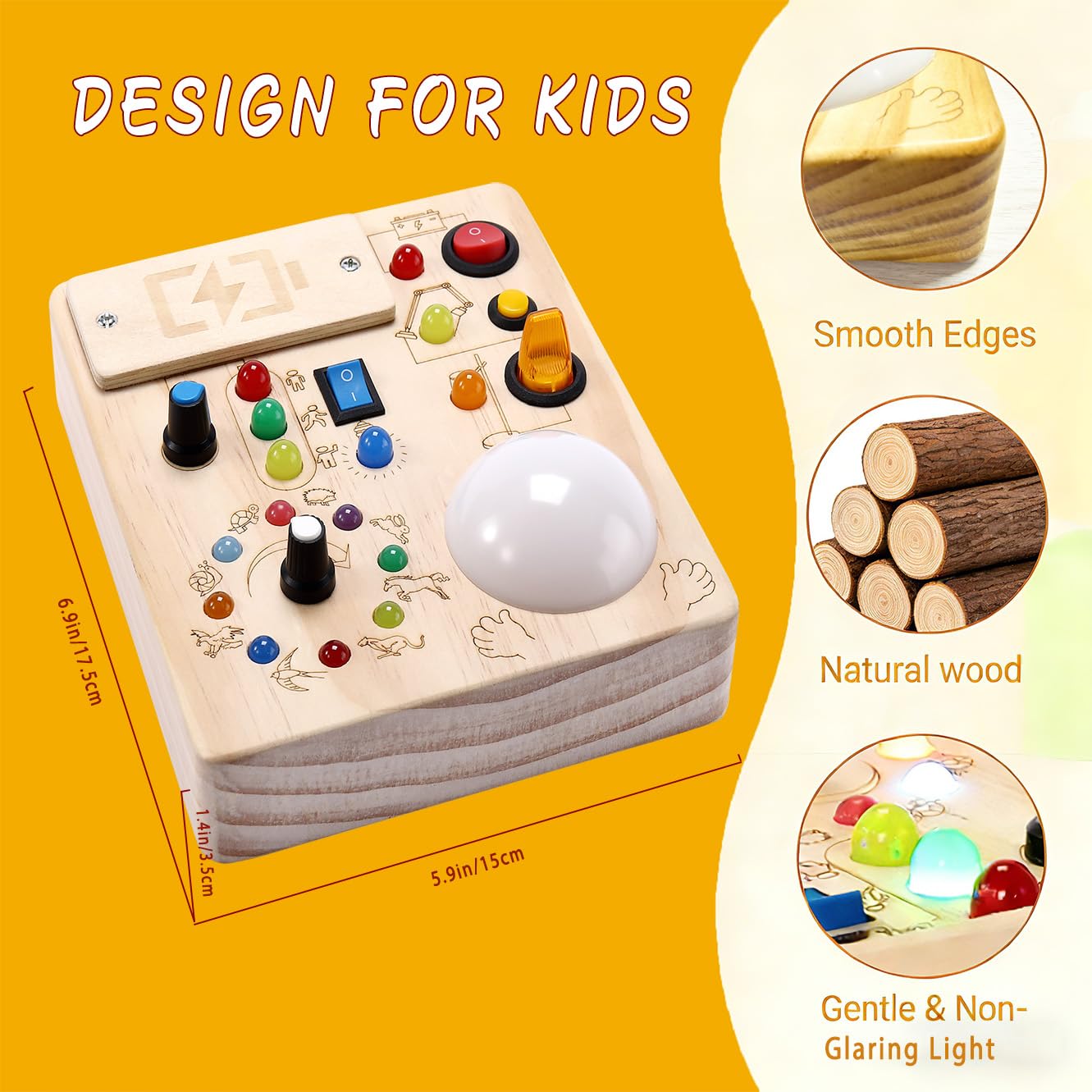 IRUPEN Montessori Busy Board for Toddlers 1-3 Year Old, Sensory Activity Toys for Baby Aged 1 2 3 Years Old with LED Light Switches, Wooden Travel