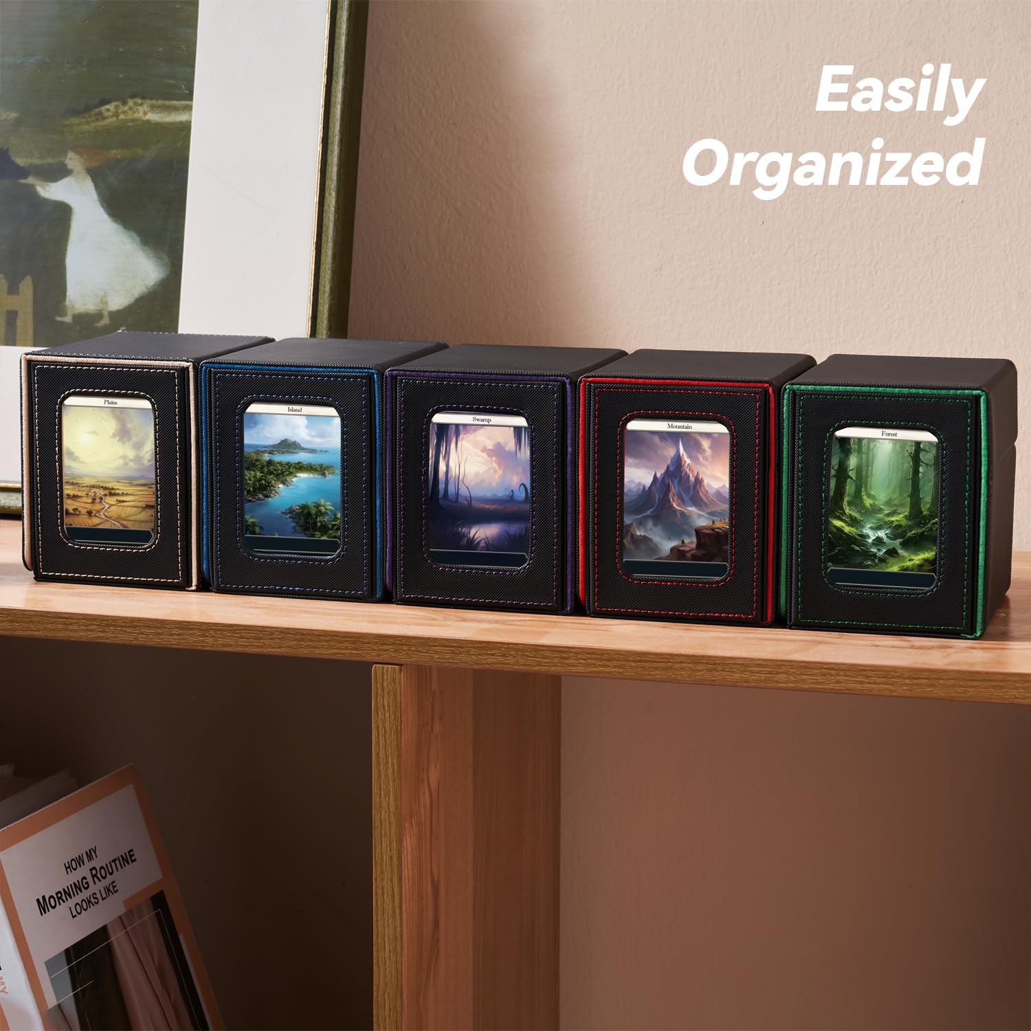 Mage Tech Card Deck Box for MTG Commander - Patented Design, Commander Display, Fits 100 Double-Sleeved Cards, 35pt Card Brick & Dice Tray