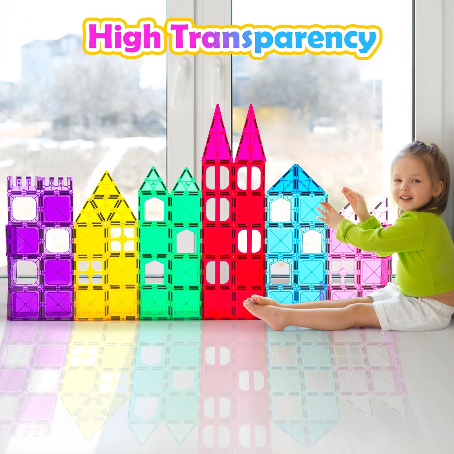 Diytoy Magnetic Tiles,100PCS 3D Building Blocks, Magnets Building Set for Kids, Construction STEM Stacking Toys, Magnets Toy Gift for Toddlers, Boys