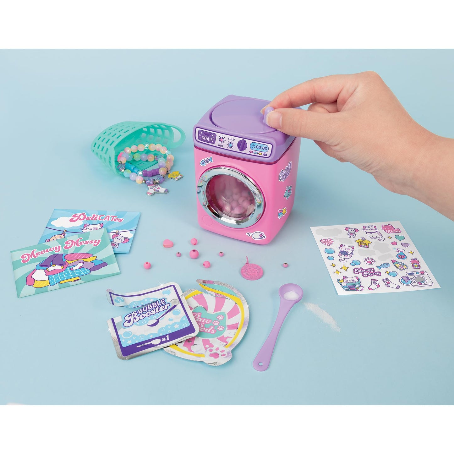 Make It Real: Purr-FECT Wash 'N Bead Bracelets - 141pc, DIY Jewelry Craft Kit, Design-Make 5 Charm Bracelets, Spin to Style, Bead Cleaning, Kids 8+