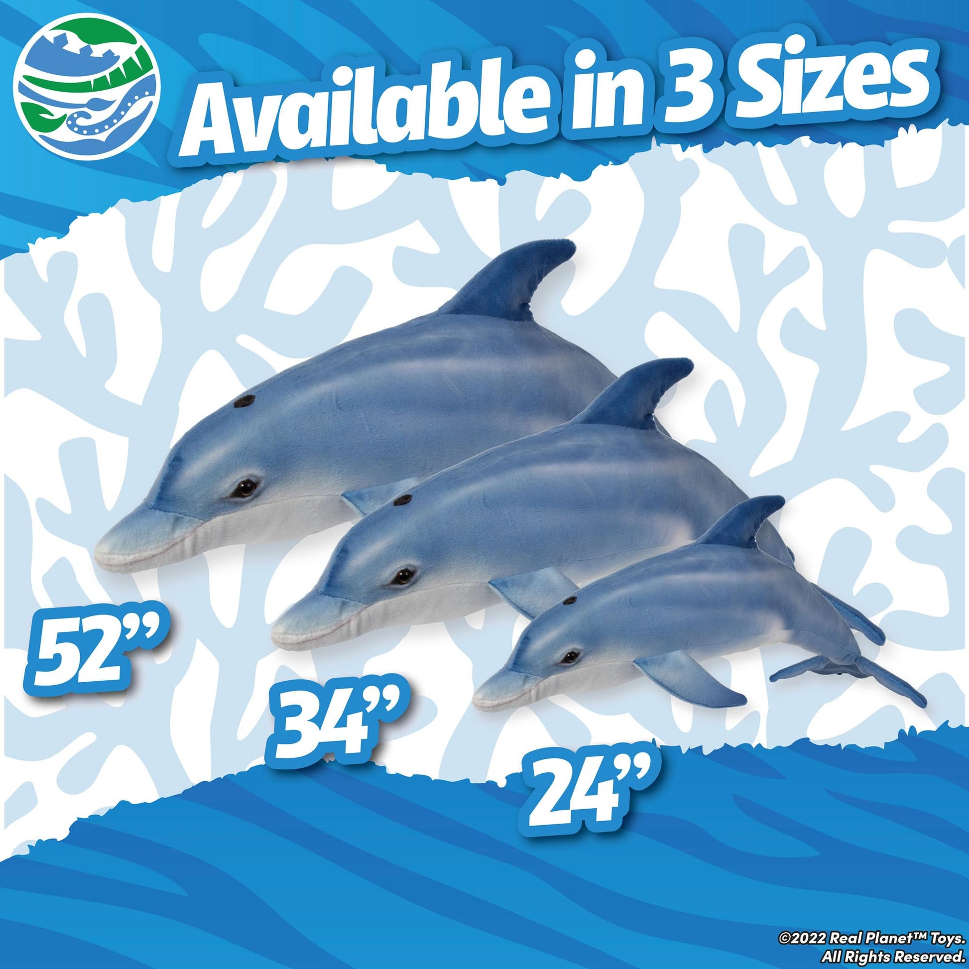 Real Planet 24" Dolphin Plush - Realistic Blue Dolphin Stuffed Animal, Cute Stuff Plush Animals Gift for Kids, Giant Stuffed Animals for Girls Pillows