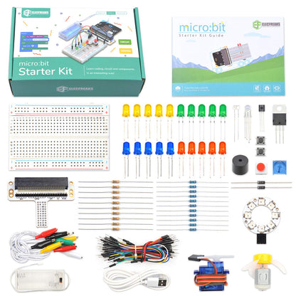 ELECFREAKS microbit Starter Kit 24 Accessories Micro:bit Basic Coding Electronics Kit, microbit Makecode Learning Kit with Guidance Manual (Without