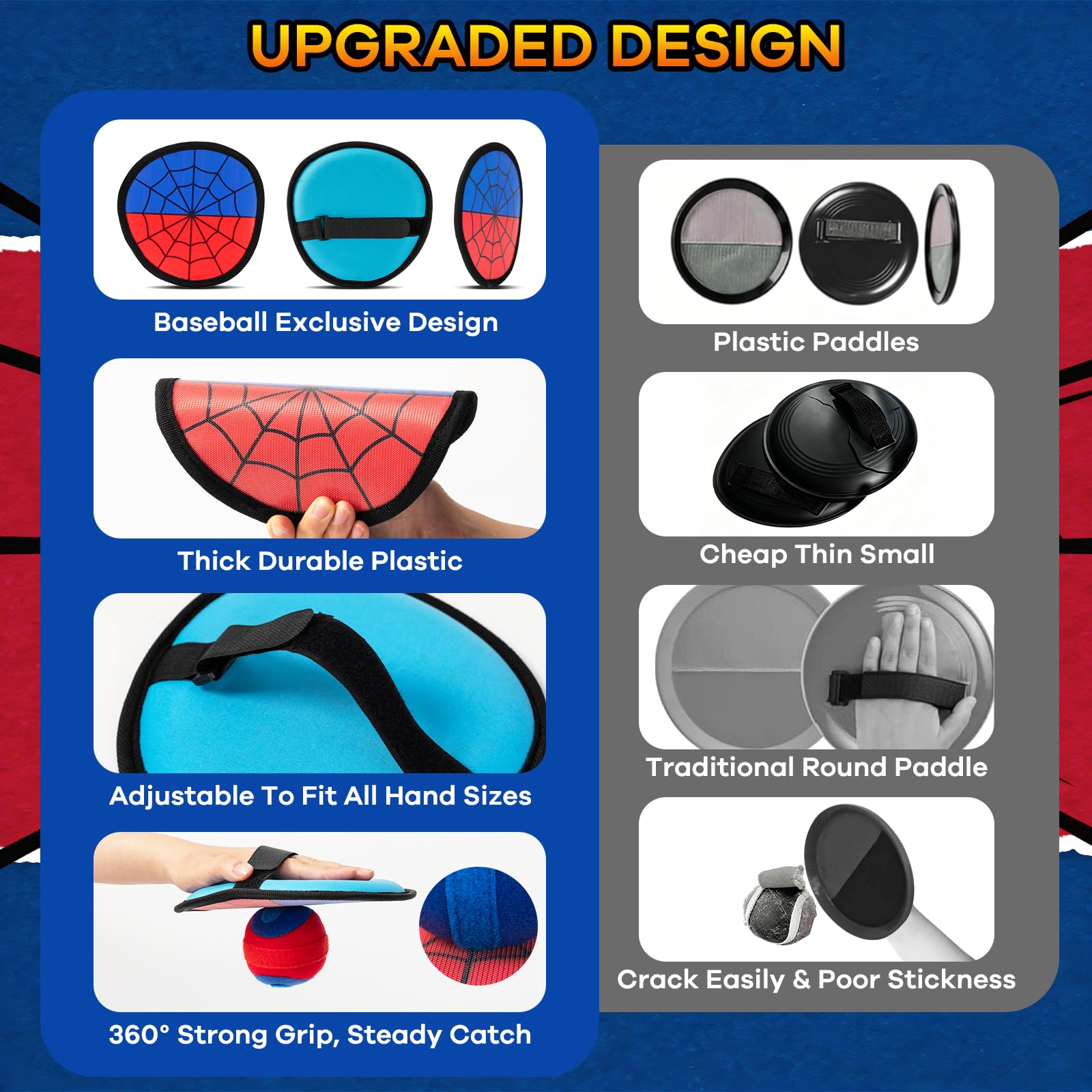 Spider Toss and Catch Ball Game - Beginner Baseball Training Glove & Sticky Catch Balls Kids Toy - Family Game for Outdoor Beach Yard Pool - Birthday