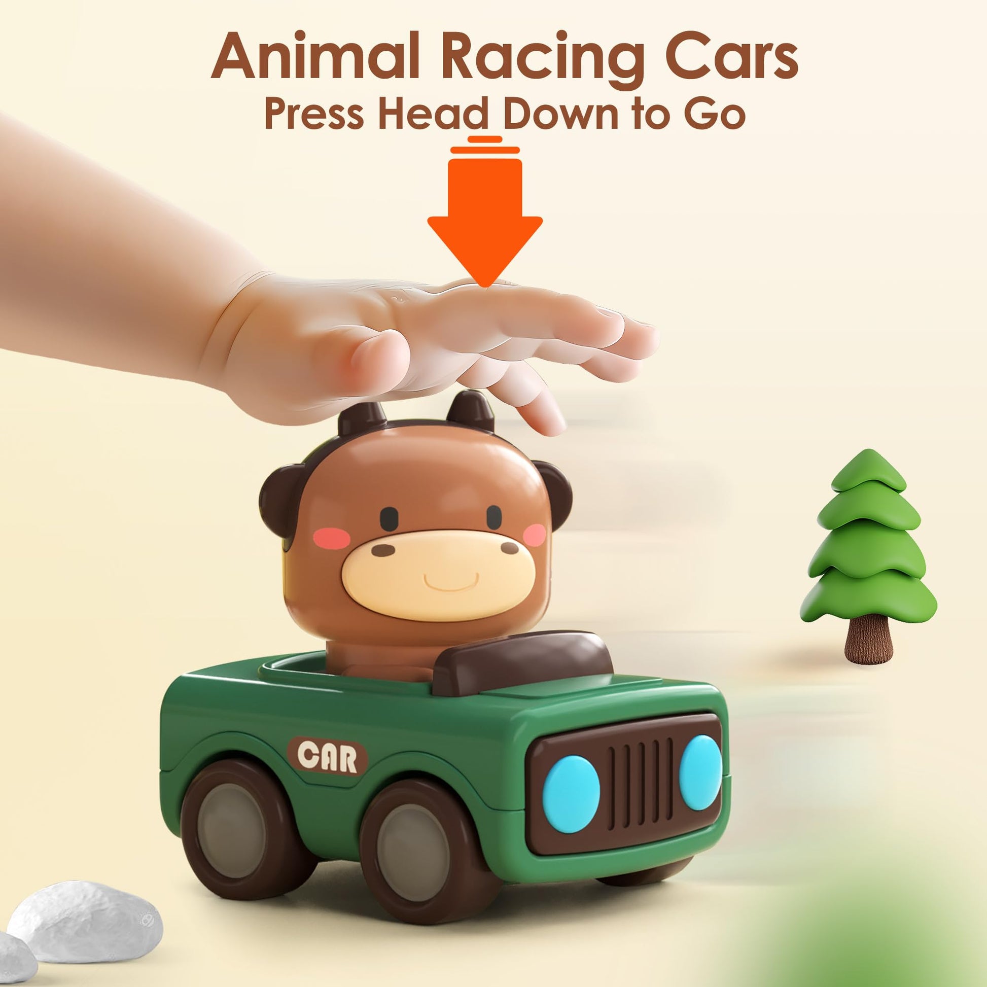 iPlay, iLearn Press to Go Car Toys for Toddlers 1-3, Baby Animal Racing Cars, Infant Play Vehicle Set, Baby Push Go Friction Car Toys for 6-9-12-18