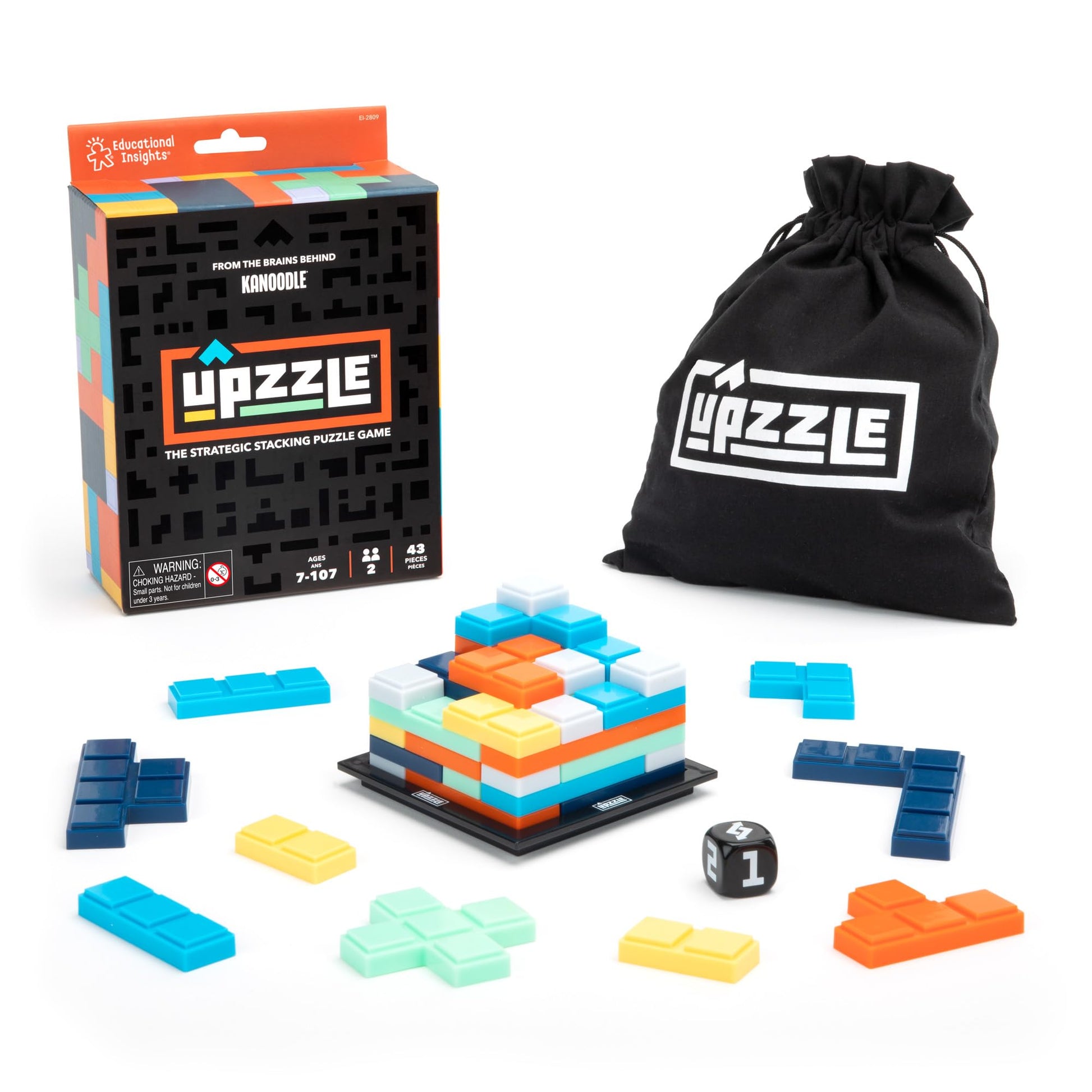 Educational Insights Upzzle - 2 Player Strategy Board Games for Adults and Family, 3D Stacking Puzzle Game for Kids 8-12, Brain Teaser, Critical