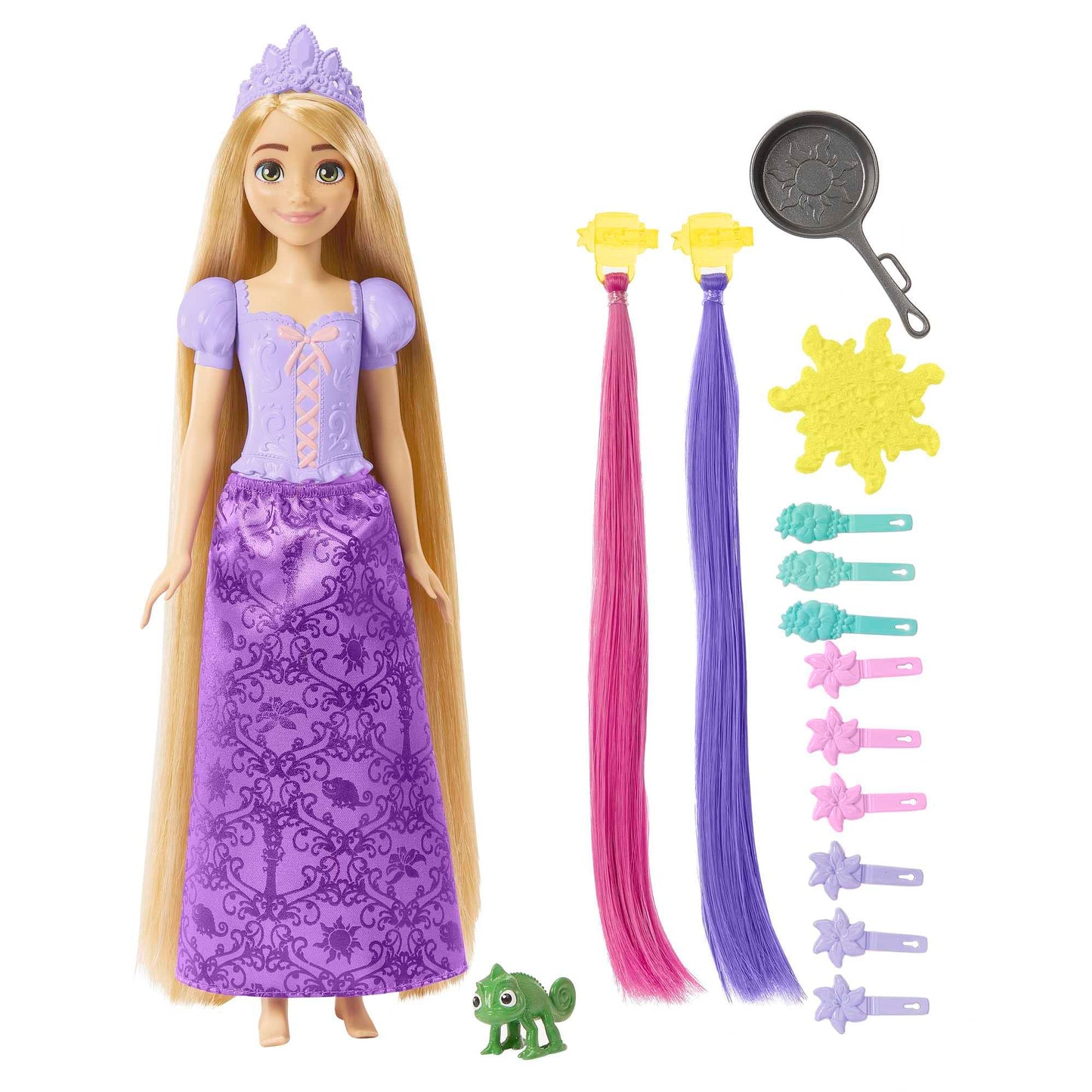 Mattel Disney Princess Rapunzel Fashion Doll with 2 Color-Change Hair Extensions & 10 Hairstyling Pieces, Inspired by the Disney Movie Tangled