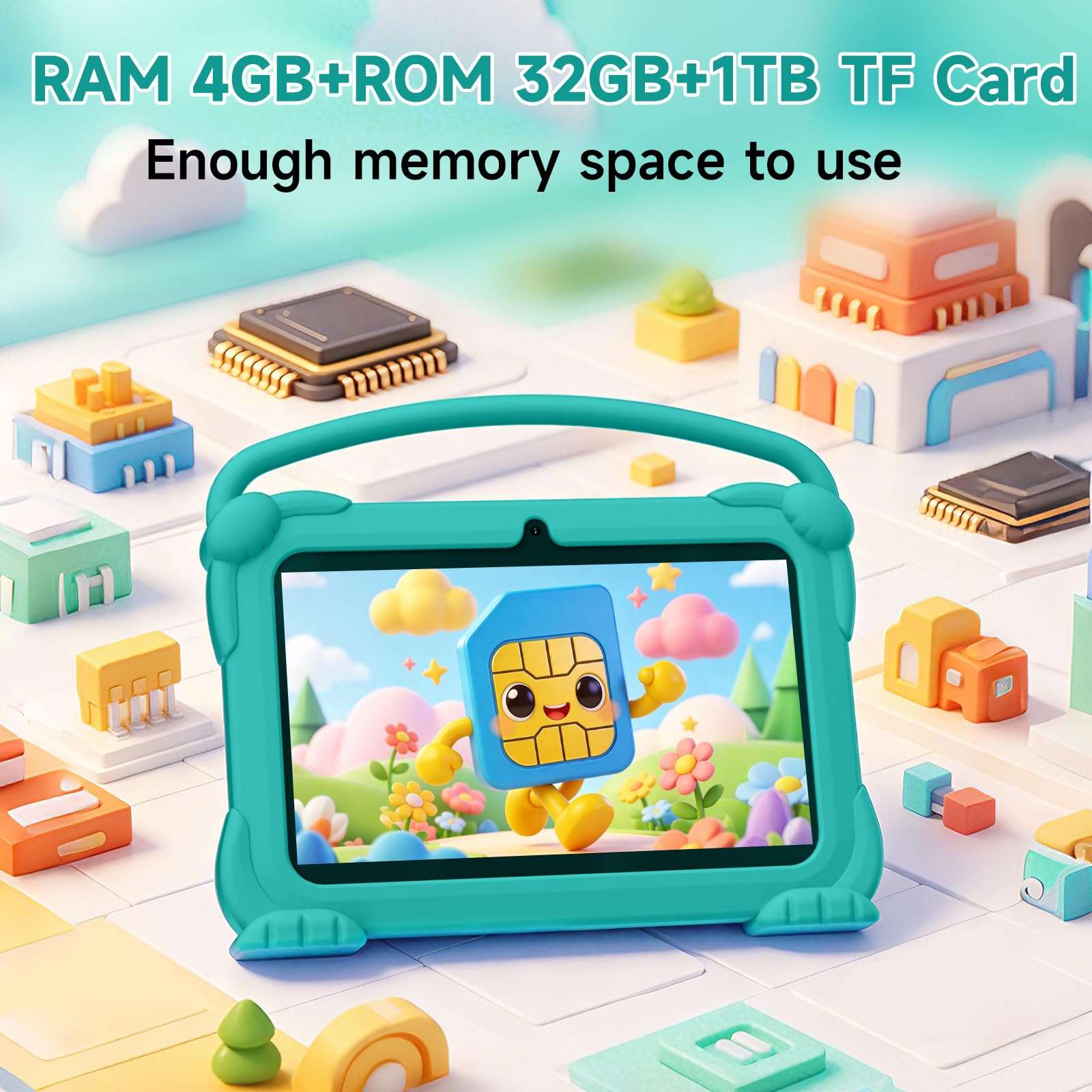 YQSAVIOR Kids Tablets, Android 12 Tablet for Kids, 4GB RAM 32GB ROM Toddler Tablet 7 inch IPS Screen, Parental Control, 2+5MP Dual Camera, Shockproof