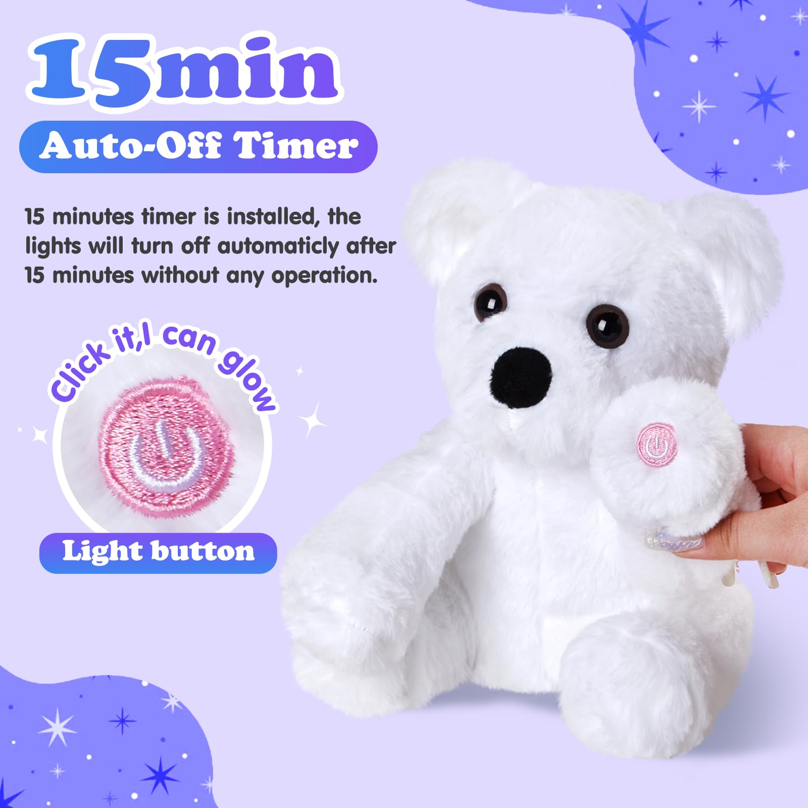 BSTAOFY Glow Polar Bear Light up Stuffed Animal LED Night Light Bear Soft Plush Toy Adorable Birthday Mother's Children's Day Valentines for Toddler