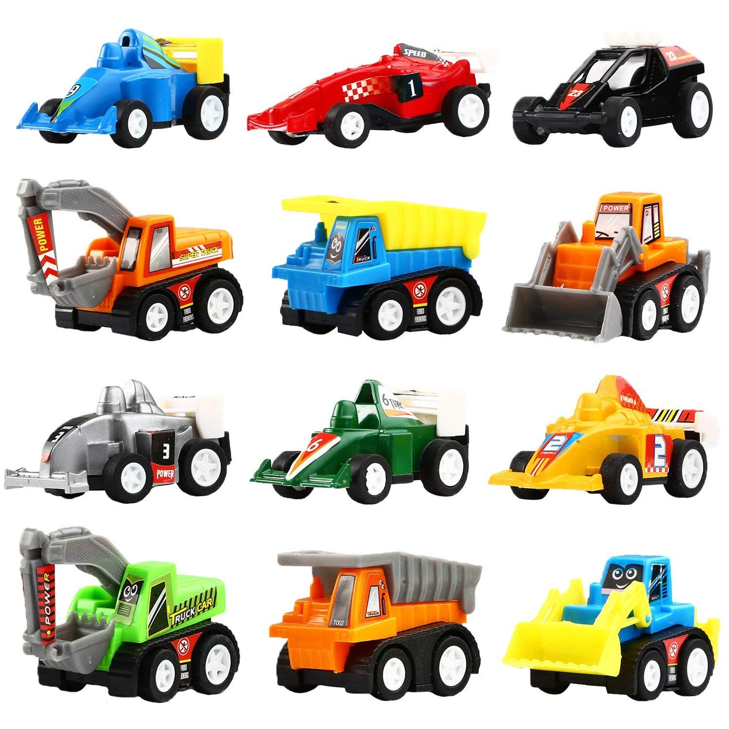 Yeonha Toys Pull Back Vehicles, 12 Pack Mini Assorted Construction Vehicles and Race Car Toy for Kids and Toddlers