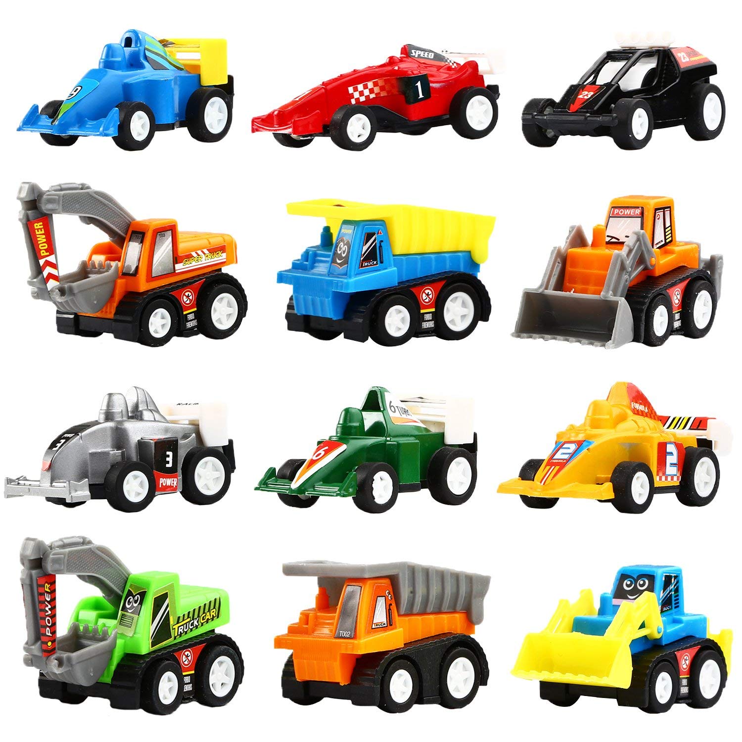 Yeonha Toys Pull Back Vehicles, 12 Pack Mini Assorted Construction Vehicles and Race Car Toy for Kids and Toddlers