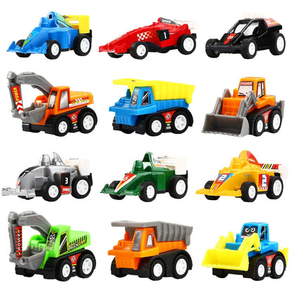 Yeonha Toys Pull Back Vehicles, 12 Pack Mini Assorted Construction Vehicles and Race Car Toy for Kids and Toddlers
