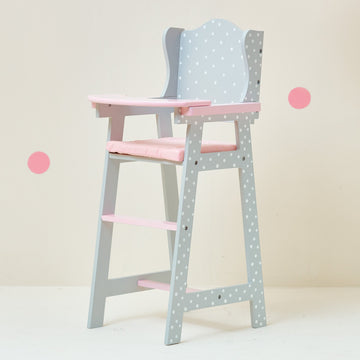 Olivia's Little World Doll High Chair for Baby Dolls, Wooden Doll Play Furniture with Pastel Polka Dot Princess Print & Fabric Seat for 16" to 18"