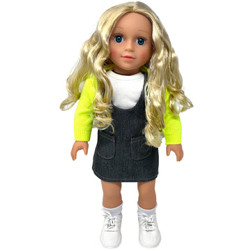 18 Inch Dolls with Soft Hair and Accessories - Soft Body 18 inch Doll with Poseable Vinyl Arms & Legs, Dress Outfit - Cute 18" Doll Set for Girls