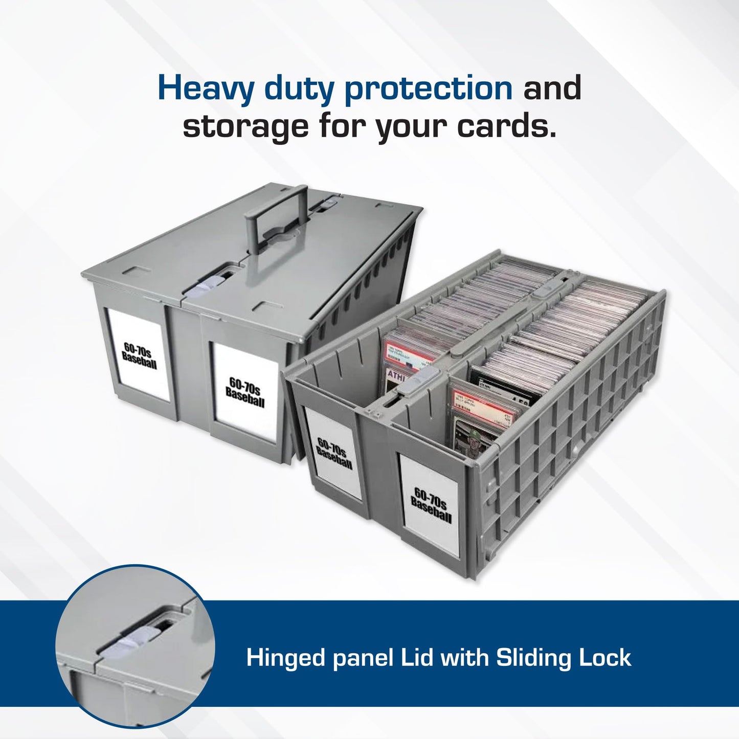 BCW 2-Row Graded Card Storage Box - Gray | Stackable PSA Slab Case with Lid & Handle | Compatible with PSA, BGS, SGC, CSG, HGA | Includes Card Bin