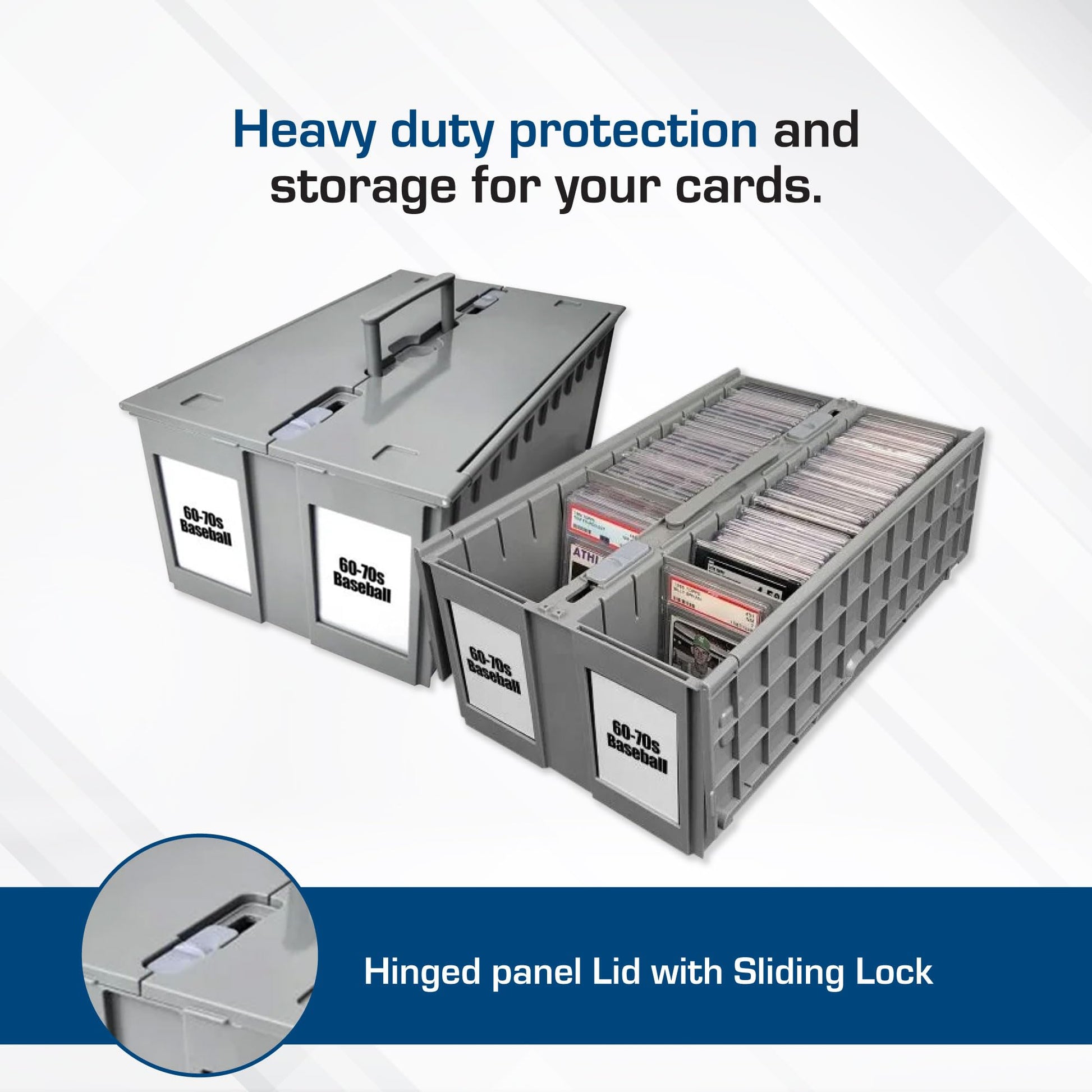 BCW 2-Row Graded Card Storage Box - Gray | Stackable PSA Slab Case with Lid & Handle | Compatible with PSA, BGS, SGC, CSG, HGA | Includes Card Bin