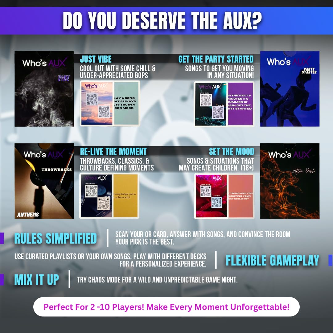 Who's AUX Vol.1 - Music Discovery Card Game - Music Games & Music Gifts - Adult Games for Game Night - A Great Gift for Music Lovers