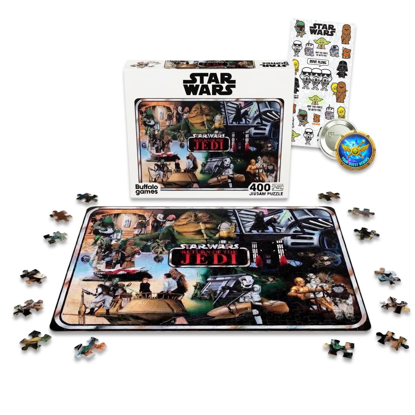 Star Wars Jigsaw Puzzle Set - Bundle with 400 Pc Return of the Jedi Jigsaw Plus Stickers and More for Adults | Star Wars Puzzle Pack for Men and Women